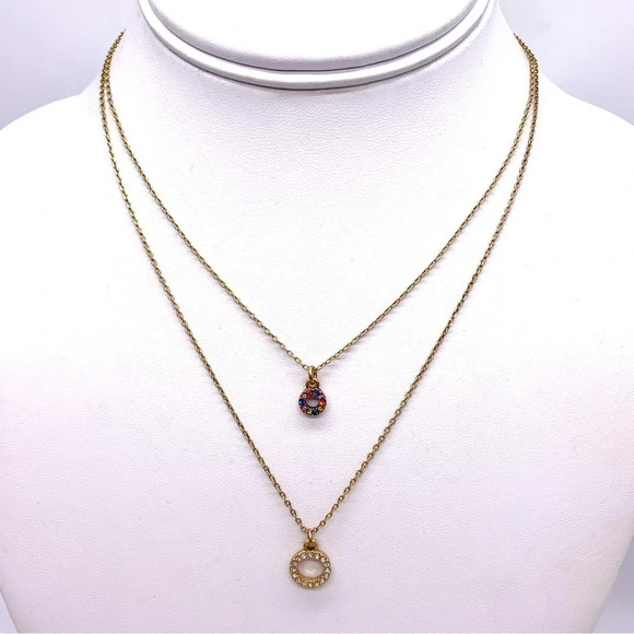 J. Crew Dainty Double Strand Pave Circles Necklace - Picture 1 of 3